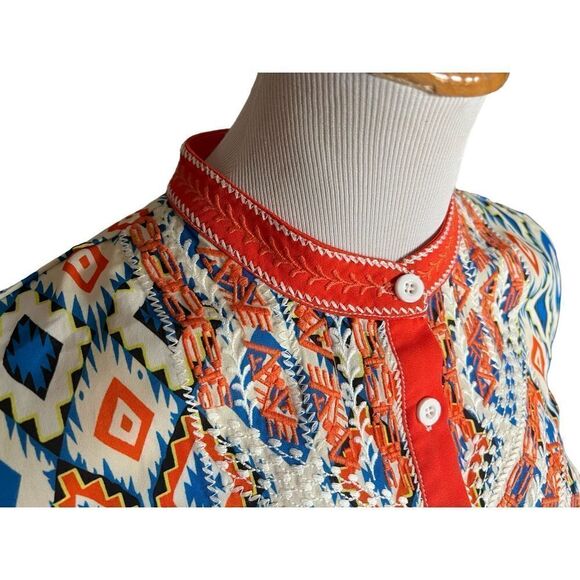 Womens Buckle Roar Fevered Cold Shoulder Diamond Print Henley Tunic Top - Sz XL - Picture 6 of 8